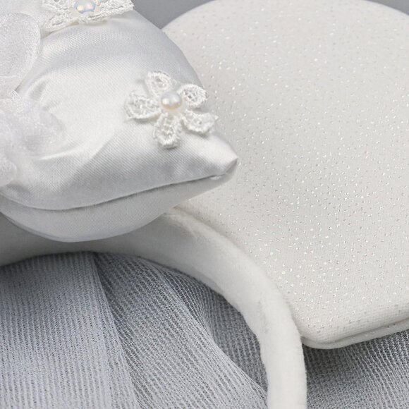 Bridal Veil Headband Mouse Ear Bow Flowers Wedding Bachelorette Jewelry - Picture 3 of 7